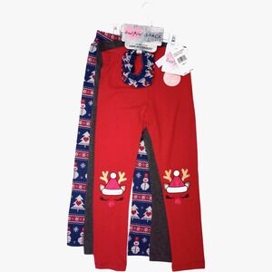 Freestyle Girls 6X Leggings 3 Pack Holiday Solid Gray Cotton Snowman + Hair Tie